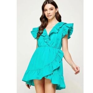 Teal Ruffle Dress Mini Ruffle Dress. Size M. NWOT